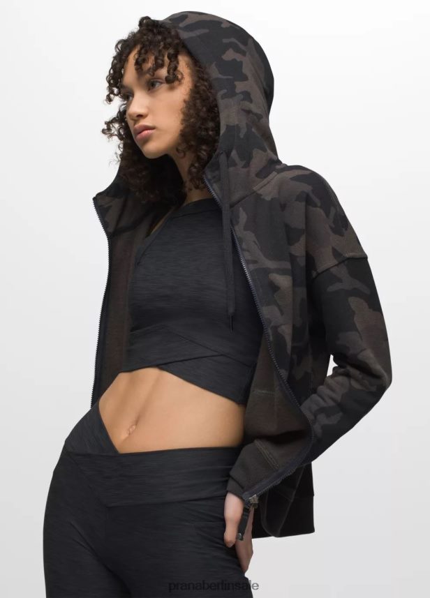 prAna Kuschelige Jacke schwarzes Tarnmuster Kleidung Frauen 86B4N6170
