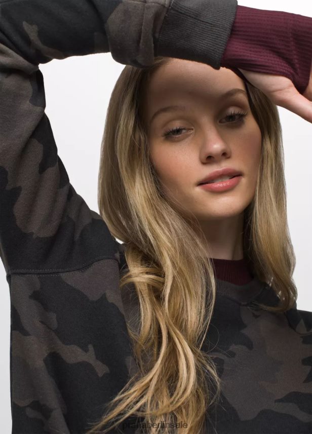 prAna Kuscheliges Sweatshirt schwarzes Tarnmuster Kleidung Frauen 86B4N618