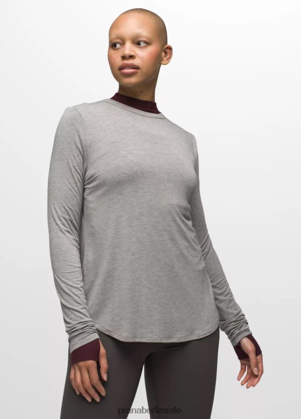prAna Foundation 365 Langarm-Top grau meliert Kleidung Frauen 86B4N6135