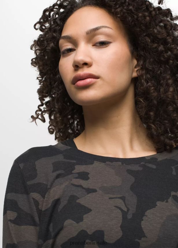 prAna Gemütliches Langarm-T-Shirt schwarzes Tarnmuster Kleidung Frauen 86B4N6205