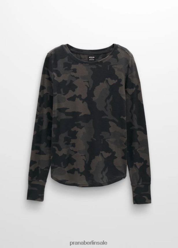 prAna Gemütliches Langarm-T-Shirt schwarzes Tarnmuster Kleidung Frauen 86B4N6205