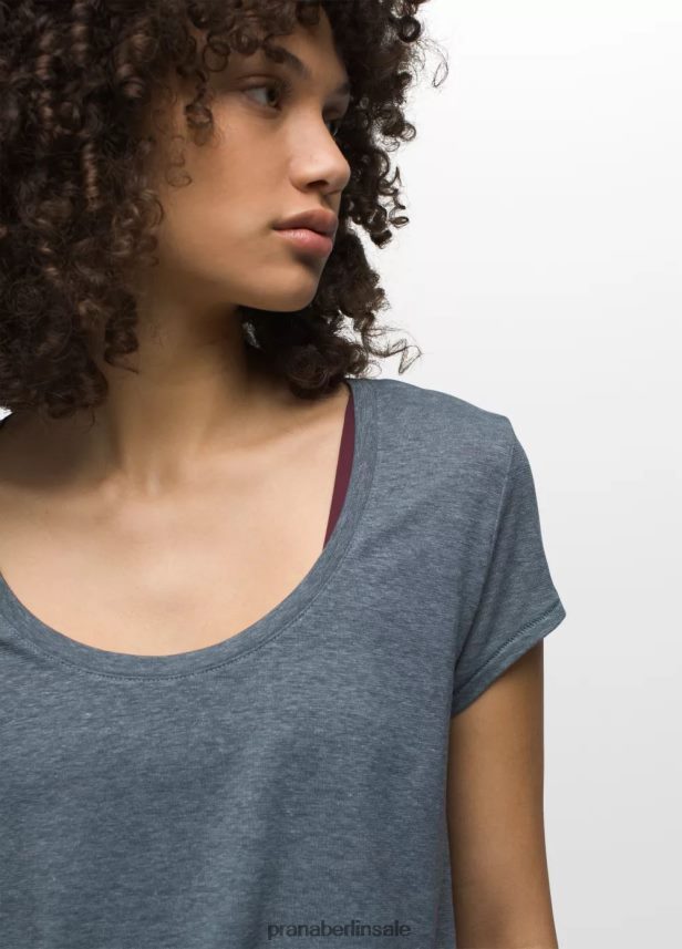 prAna Gemütliches T-Shirt mit U-Ausschnitt verwittertes blaues Heidekraut Kleidung Frauen 86B4N69